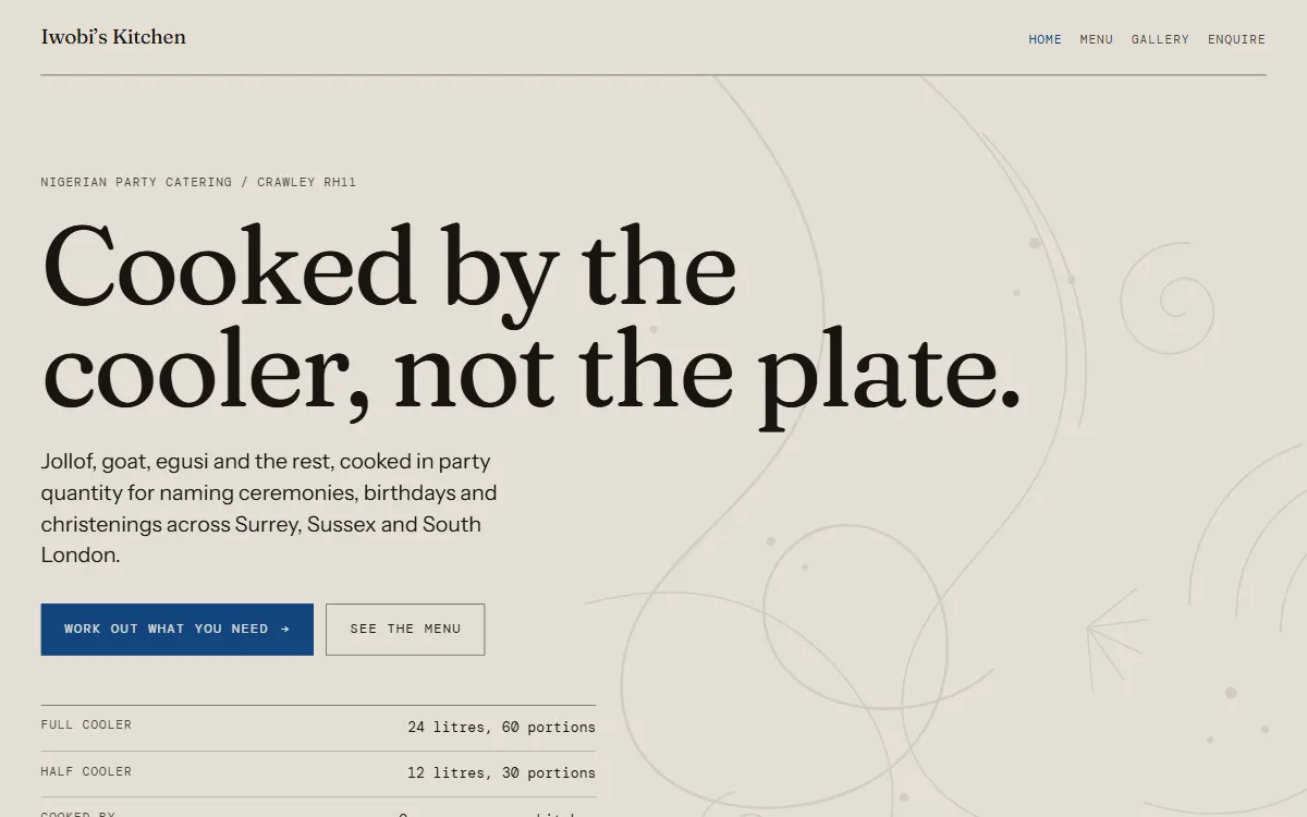 Screenshot of the Iwobi's Kitchen website homepage